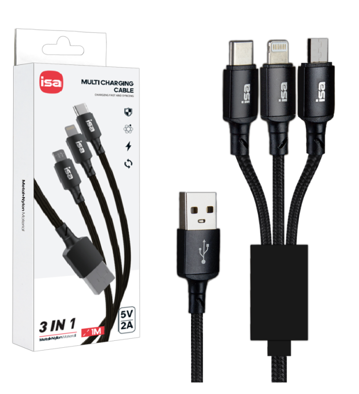Кабель USB 3 в 1 Lightning + Micro USB + Type-C 1m 5V
