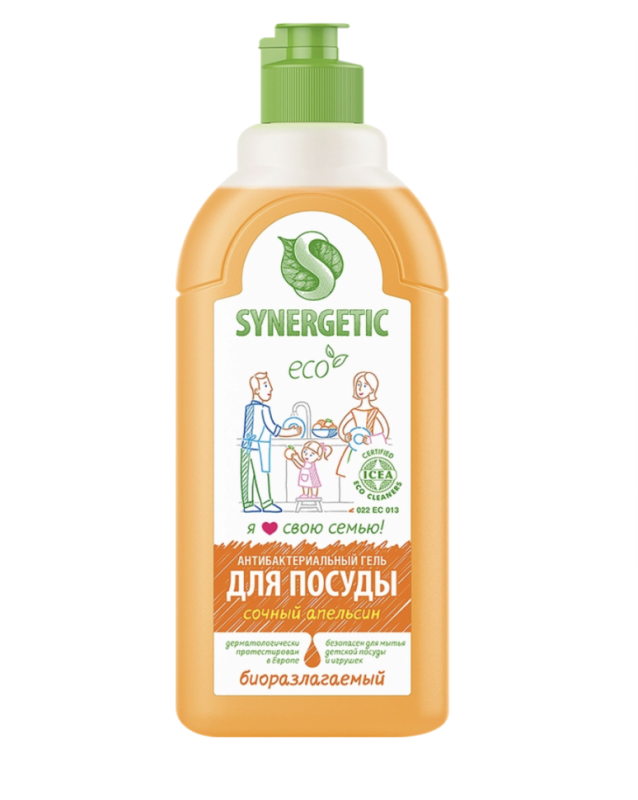 Средство для мытья посуды SYNERGETIC с ароматом апельсина, 0,5л