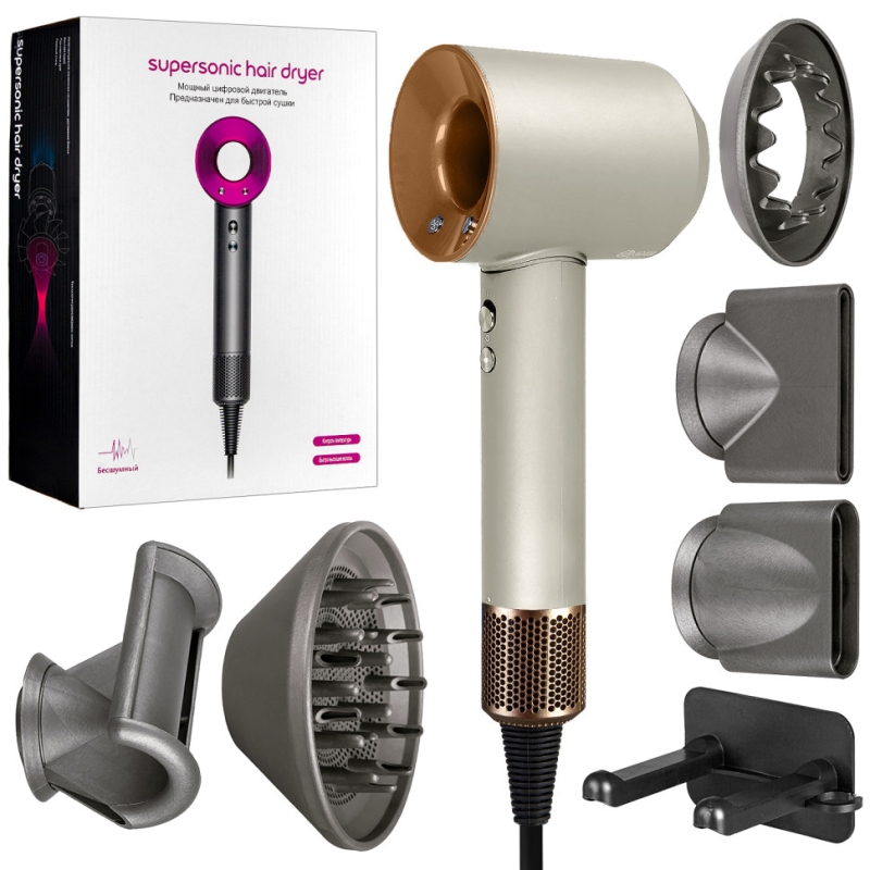 Набор фен Белый с золотом (6 в 1) кабель 3 метра