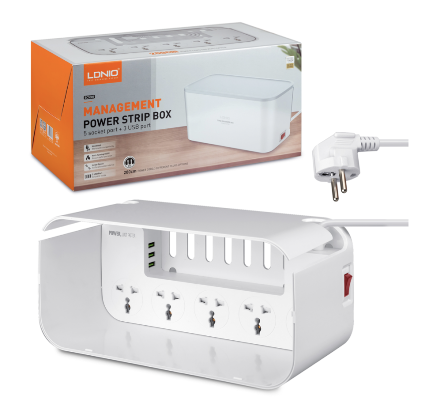 Сетевой фильтр на 5 розеток + 3 USB 2м 2500W