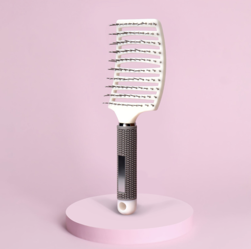 Расчёска массажная, с магнитом, прорезиненная ручка, вентилируемая, 7,5 x 25,5 см, цвет бежевый/белый