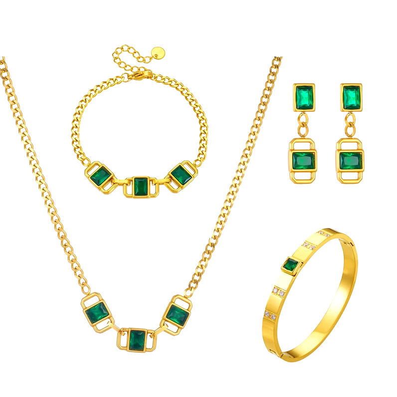 DIEYURO 316L нержавеющая сталь геометрический зеленый кристалл ожерелье браслет серьги для женщин (без сережек)