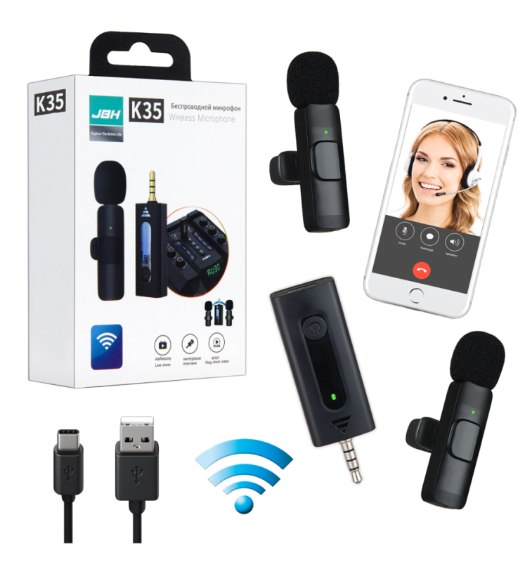 Микрофон беспроводной 3.5mm K35 2 in1 Микрофон беспроводной 3.5mm K35 2 in1