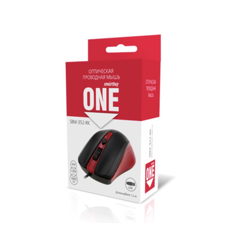 Мышь проводная Smartbuy ONE 352 красно-черная