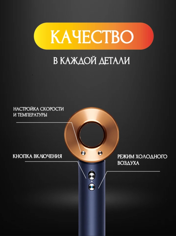 Набор фен SUPER HAIR DRYER Синий с золотом (6 в 1) 3м