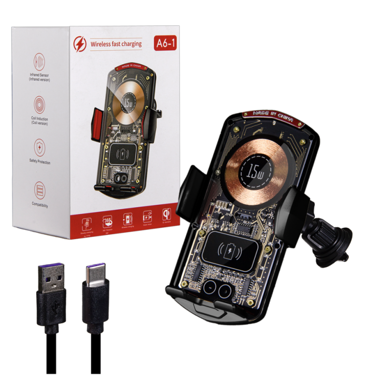 Автомобильное беспроводное зарядное устройство A6-1 черный