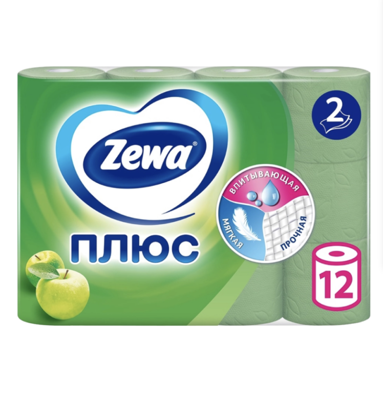 Бумага туалетная ZEWA Plus 2-слоя с ароматом яблока, 12шт